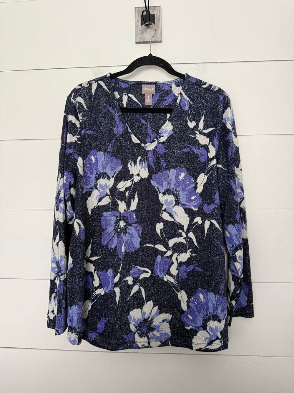 Chico’s Women’s 3 Soft Shimmer Tee Vneck New Longsleeve